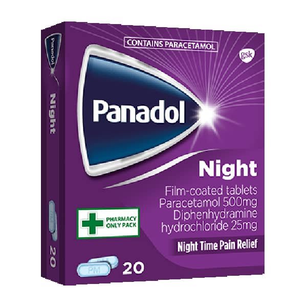 Panadol Night Tablets Paracetamol Diphenhydramine HCl 500mg/25mg-20s - Image 2